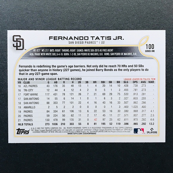 Fernando Tatis Jr. - 2022 Topps #100 - Picture 2 of 2